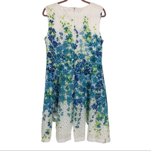 Sandra Darren White & Blue Floral Dress Size 14 - Picture 5 of 6